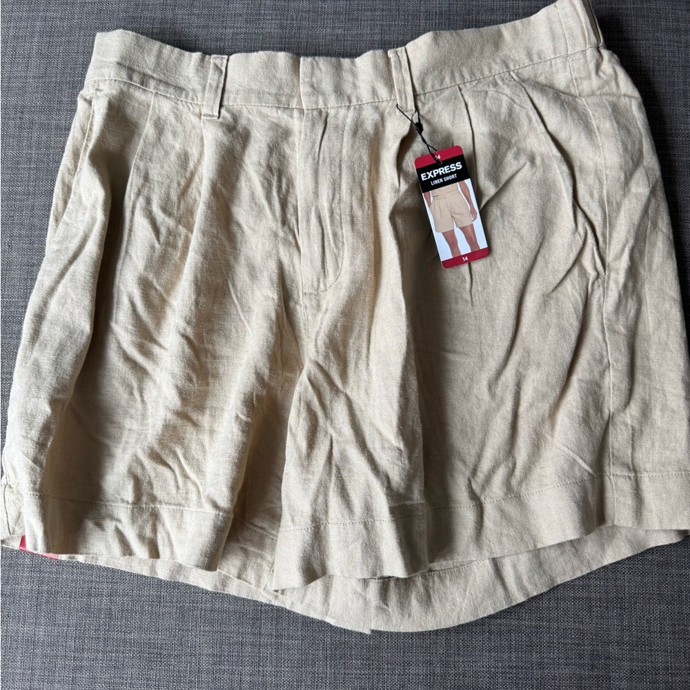 Express Tan Linen Pleated Shorts Sz 14 nwt